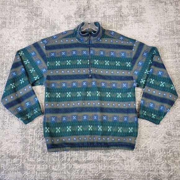 Bike Other - Vintage BIKE Sweater Mens Medium Blue Green Fleece Geometric Pattern Synchilla